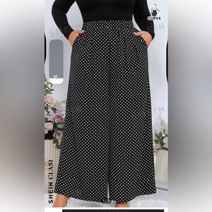 NWOT black/white polka dot wide leg pants, size 3XL